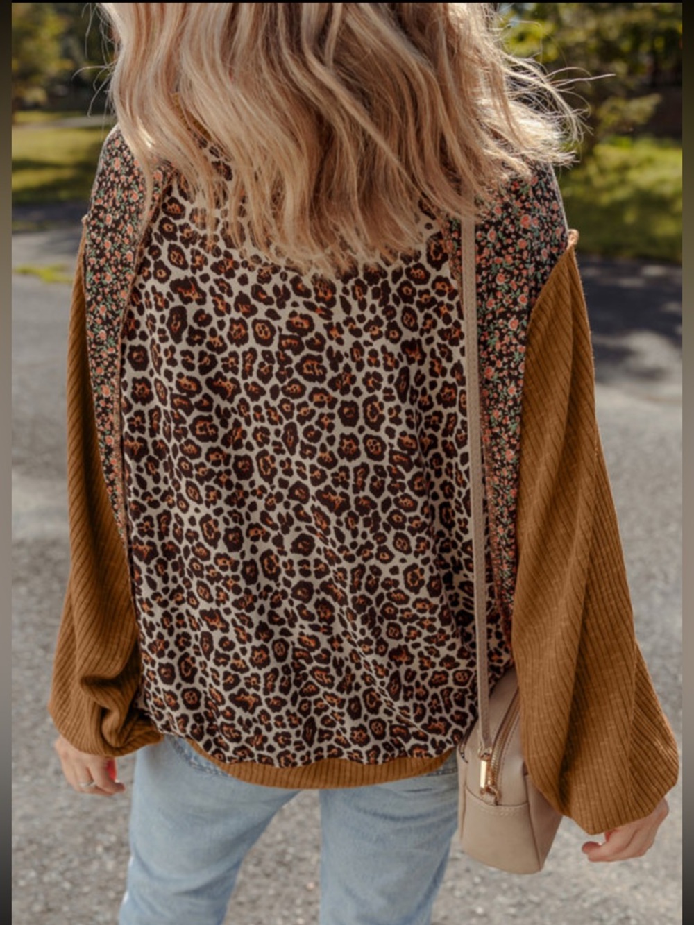 NWOT State Of Fashion XL Leopard & Floral Patchwork Pullover Top - Picture 3 of 9